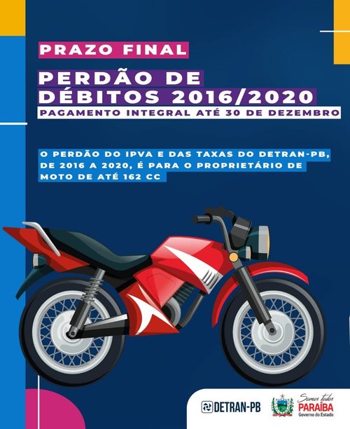 Chamada para o prazo final da isenção dos débitos de moto 162cc.